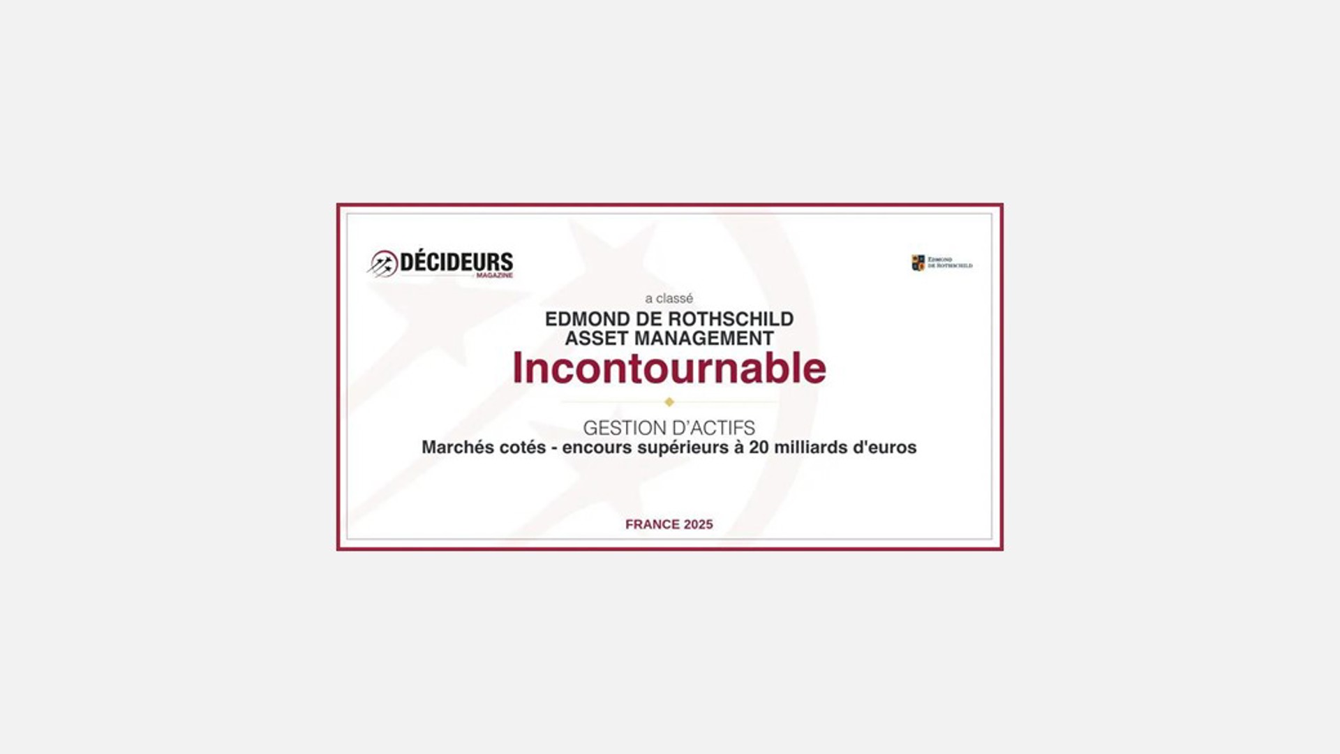 Edmond de Rothschild AM classé "Incontournable" par Décideurs Magazine