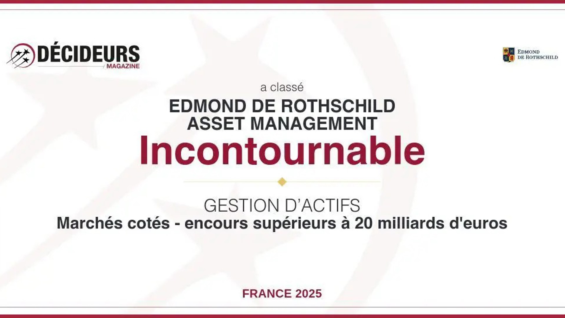 Edmond de Rothschild AM classé "Incontournable" par Décideurs Magazine